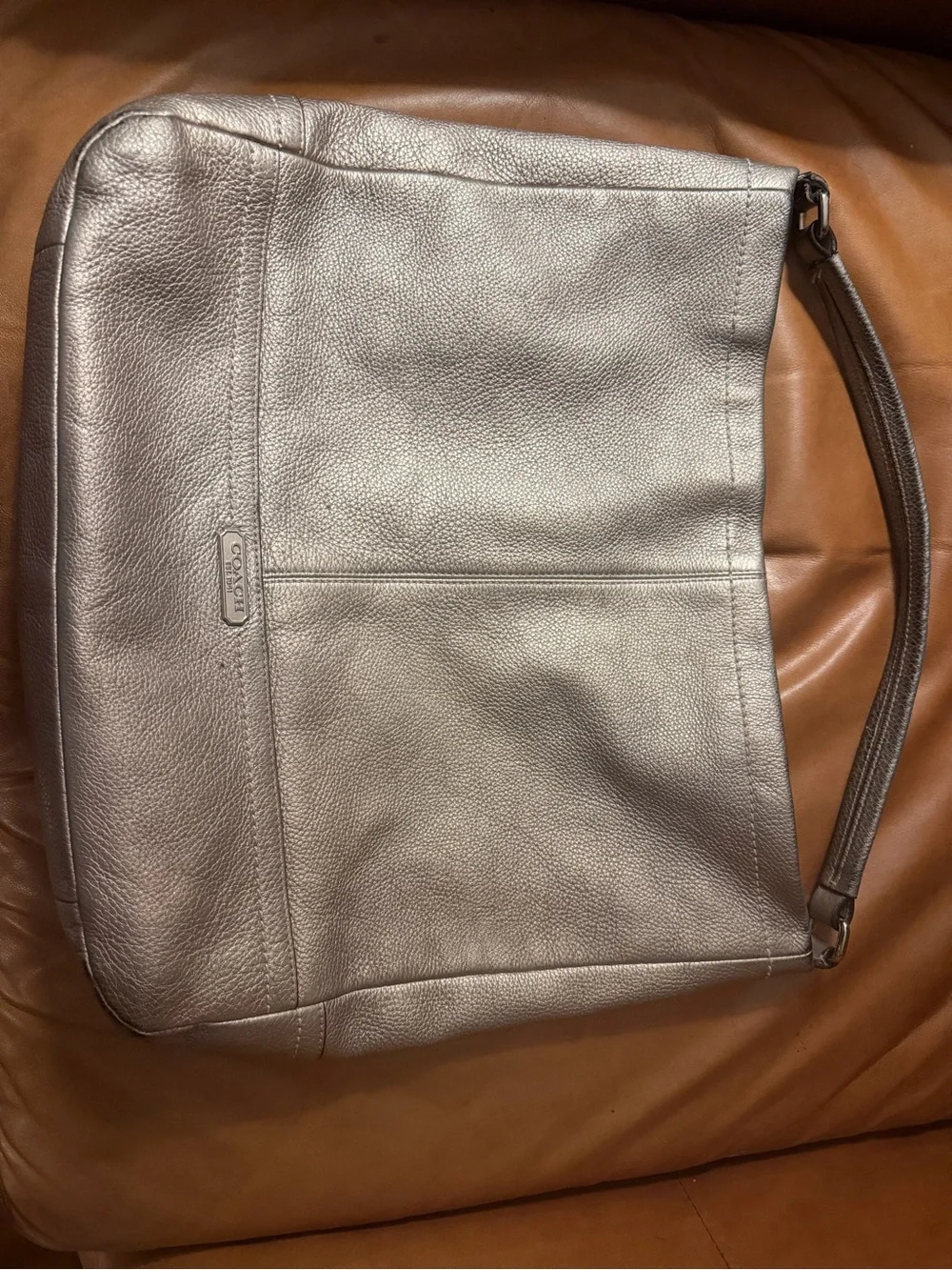Coach Metallic Platinum Pebbled Leather Hobo Bag